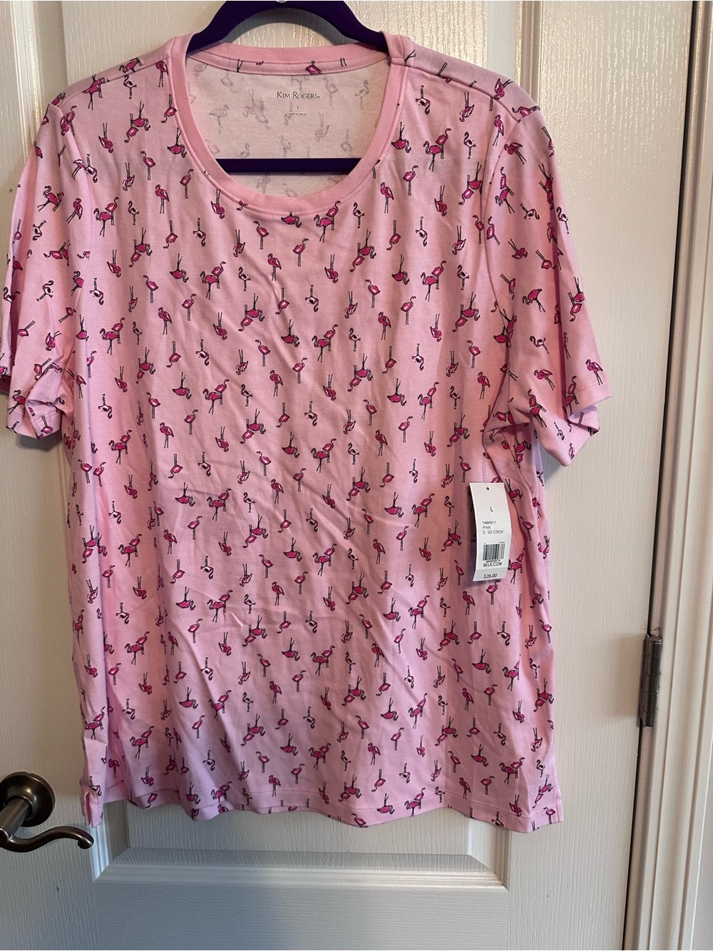 Kim Rogers Pink Flamingo Print Crew Tee
